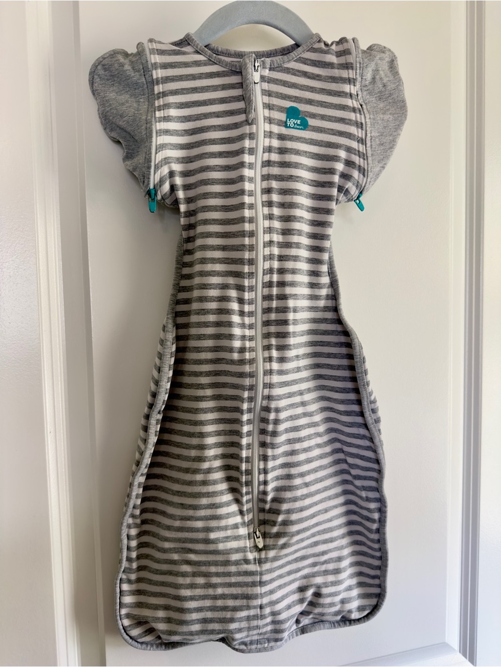 Love to dream Grey & White Stripe Sleep Sack with Flutter Sleeves